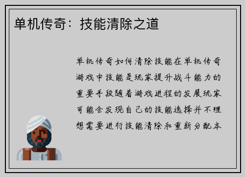 单机传奇：技能清除之道