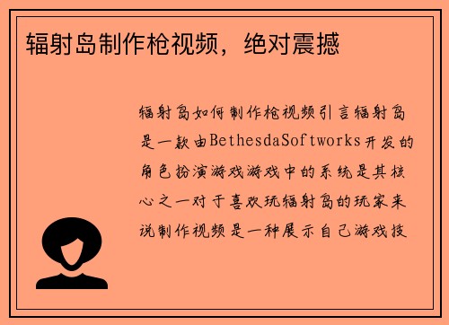 辐射岛制作枪视频，绝对震撼